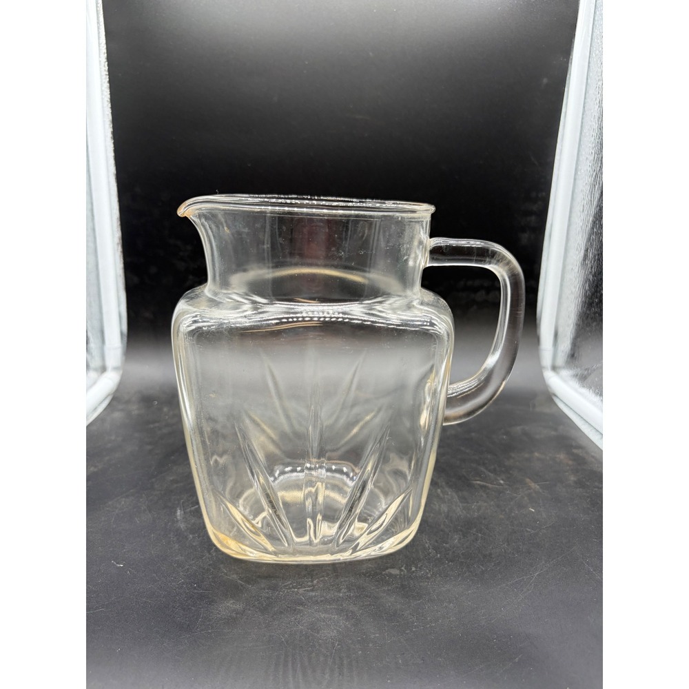 Vintage Clear Glass Pitcher Square Starburst Pattern Embossed Star Base 7 inch